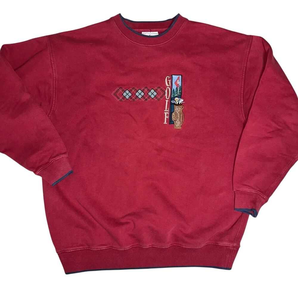 Vintage 90s embroidered crew neck golf sweat shirt ME sports size XL burgundy
